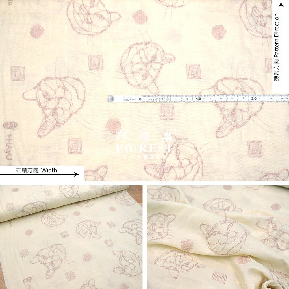 Embroidery Double Gauze - Hayu Cats Fabric Natural Double Gauze