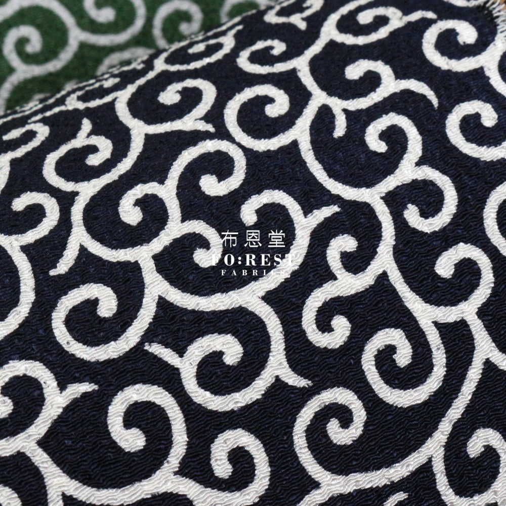 Futakoshi Crepe - Karakusa Fabric Navy Polyester