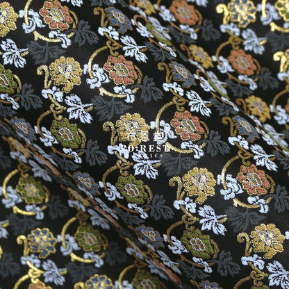 Gold Brocade - Art nouveau leaf fabric Black - FO:REST Fabric 布恩堂Liberty fabrictana lawnjapanese fabricykk zipper