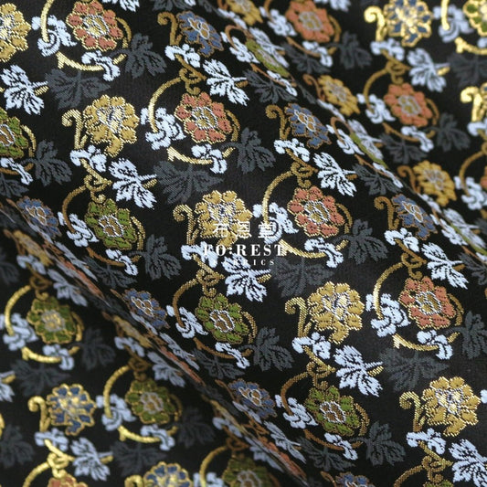 Gold Brocade - Art nouveau leaf fabric Black - FO:REST Fabric 布恩堂Liberty fabrictana lawnjapanese fabricykk zipper