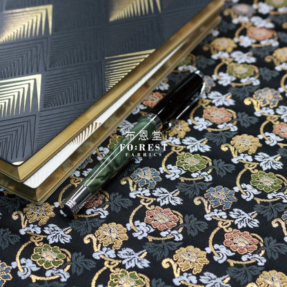 Gold Brocade - Art nouveau leaf fabric Black - FO:REST Fabric 布恩堂Liberty fabrictana lawnjapanese fabricykk zipper