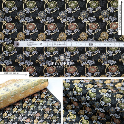 Gold Brocade - Art nouveau leaf fabric Black - FO:REST Fabric 布恩堂Liberty fabrictana lawnjapanese fabricykk zipper