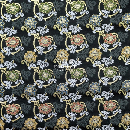 Gold Brocade - Art nouveau leaf fabric Black - FO:REST Fabric 布恩堂Liberty fabrictana lawnjapanese fabricykk zipper