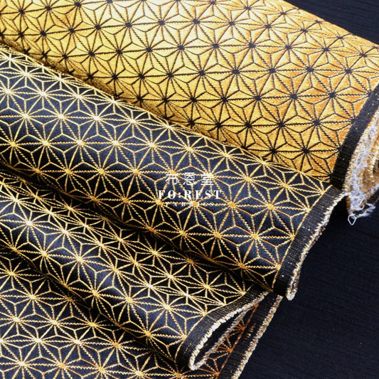 Gold Brocade - Asanoha Golden Black Fabric Polyester