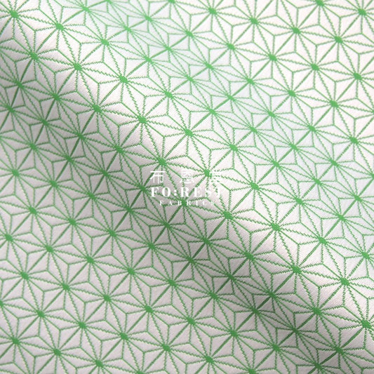 Gold Brocade - Asanoha Green Kinran Fabric Polyester