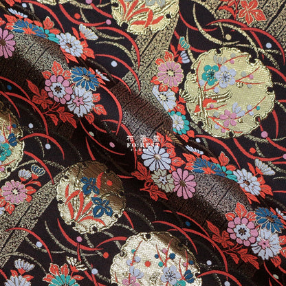Gold Brocade - Autumn 秋雪輪 fabric BLACK - FO:REST Fabric 布恩堂Liberty fabrictana lawnjapanese fabricykk zipper