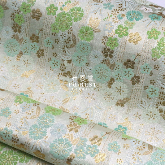Gold Brocade - Bamboo Flower Fabric Lt.green Polyester