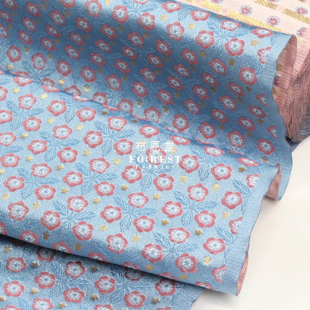 Gold Brocade - Bloom Flower fabric Blue - FO:REST Fabric 布恩堂Liberty fabrictana lawnjapanese fabricykk zipper