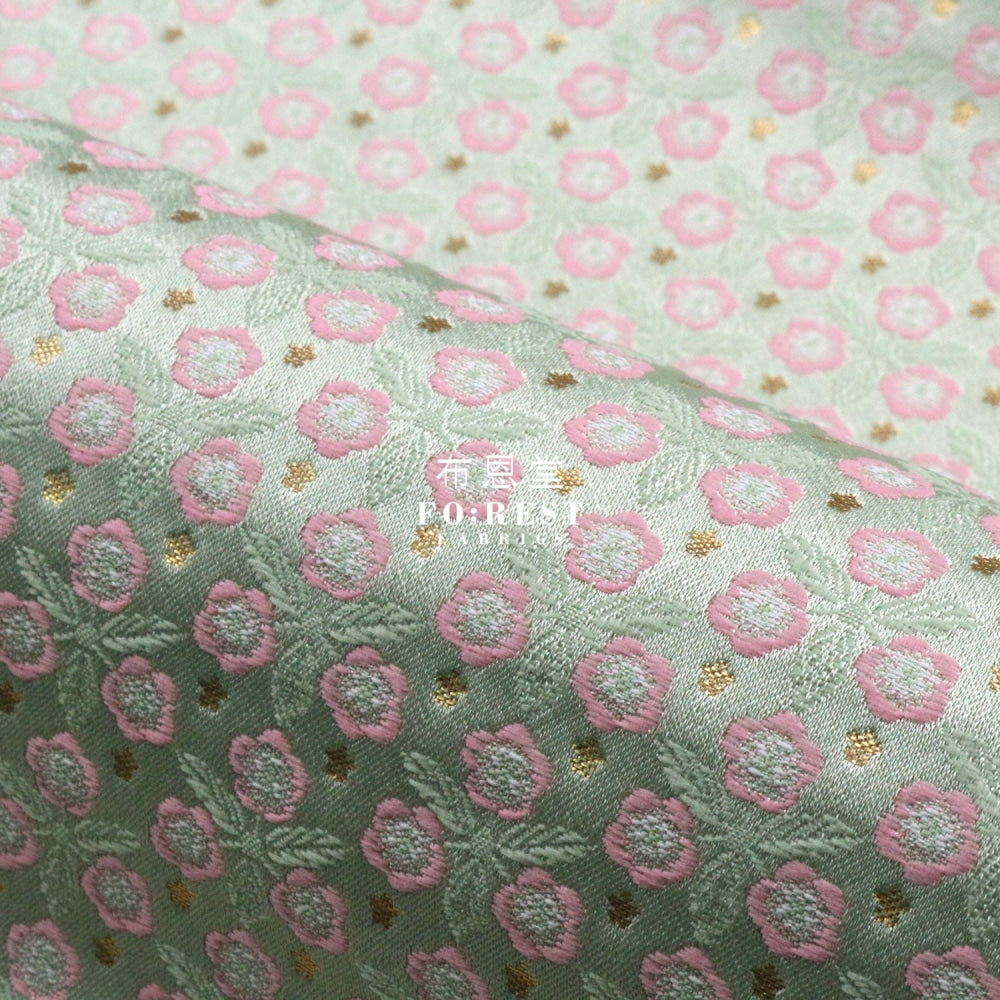 Gold Brocade - Bloom Flower Fabric Light Green Polyester