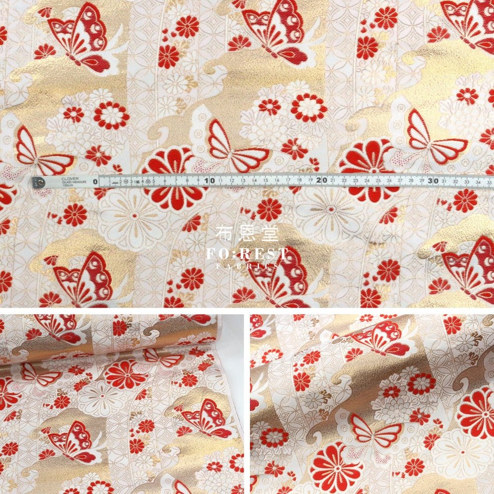 Gold Brocade - Butterfly fabric IceRed - FO:REST Fabric 布恩堂Liberty fabrictana lawnjapanese fabricykk zipper