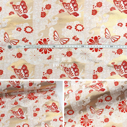 Gold Brocade - Butterfly fabric IceRed - FO:REST Fabric 布恩堂Liberty fabrictana lawnjapanese fabricykk zipper