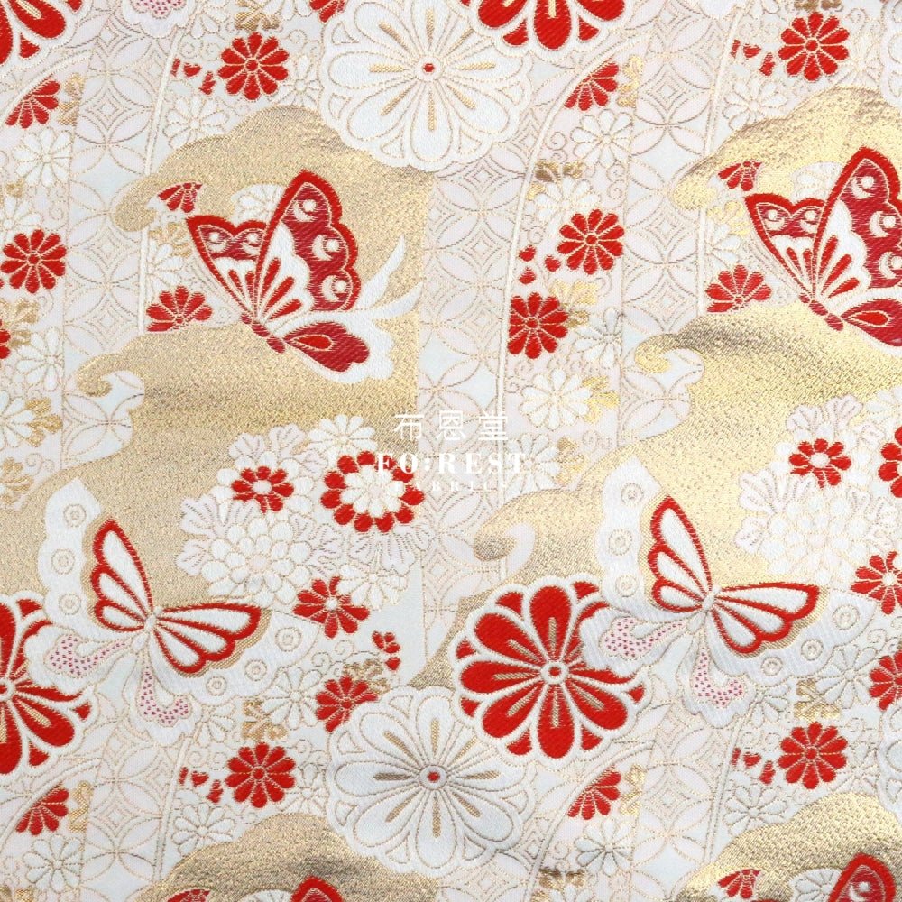 Gold Brocade - Butterfly fabric IceRed - FO:REST Fabric 布恩堂Liberty fabrictana lawnjapanese fabricykk zipper