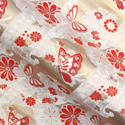 Gold Brocade - Butterfly fabric IceRed - FO:REST Fabric 布恩堂Liberty fabrictana lawnjapanese fabricykk zipper