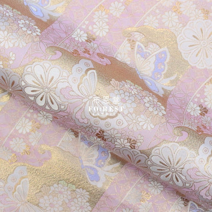Gold Brocade - Butterfly fabric Light Pink - FO:REST Fabric 布恩堂Liberty fabrictana lawnjapanese fabricykk zipper