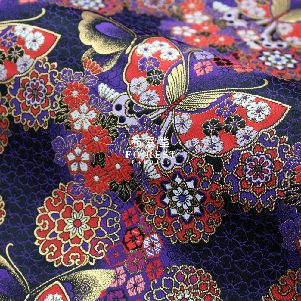 Gold Brocade - Butterfly Fabric Lightpurple Polyester