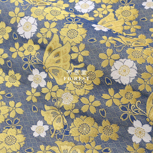 Gold Brocade - Butterfly Fabric Navygold Polyester