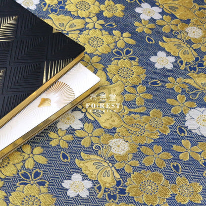 Gold Brocade - Butterfly Fabric Navygold Polyester
