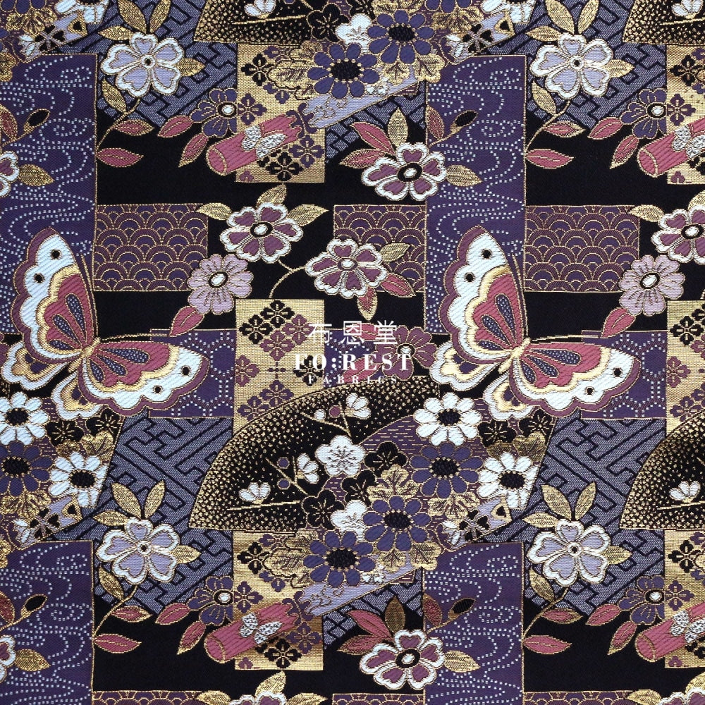 Gold Brocade - Butterfly Fabric Purple Polyester