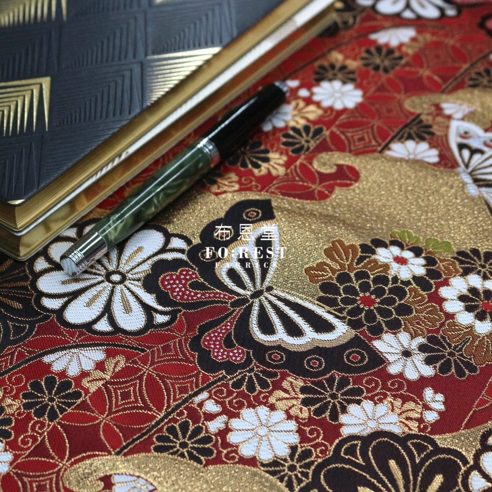 Gold Brocade - Butterfly Japanese fabric Red - FO:REST Fabric 布恩堂Liberty fabrictana lawnjapanese fabricykk zipper