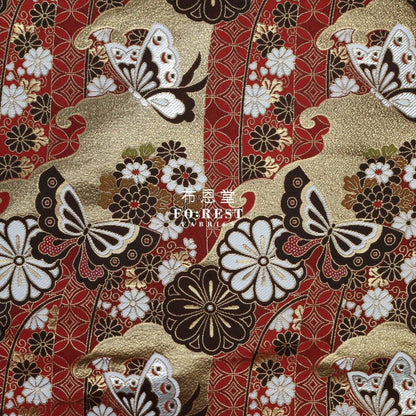 Gold Brocade - Butterfly Japanese fabric Red - FO:REST Fabric 布恩堂Liberty fabrictana lawnjapanese fabricykk zipper