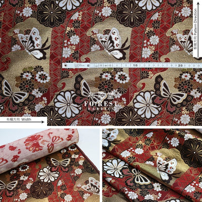 Gold Brocade - Butterfly Japanese fabric Red - FO:REST Fabric 布恩堂Liberty fabrictana lawnjapanese fabricykk zipper
