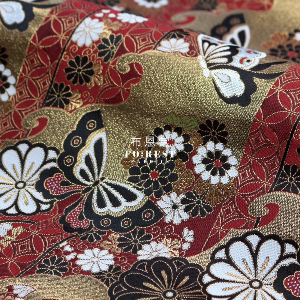Gold Brocade - Butterfly Japanese fabric Red - FO:REST Fabric 布恩堂Liberty fabrictana lawnjapanese fabricykk zipper