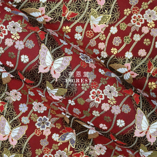 Gold Brocade - Butterfly River fabric Red - FO:REST Fabric 布恩堂Liberty fabrictana lawnjapanese fabricykk zipper