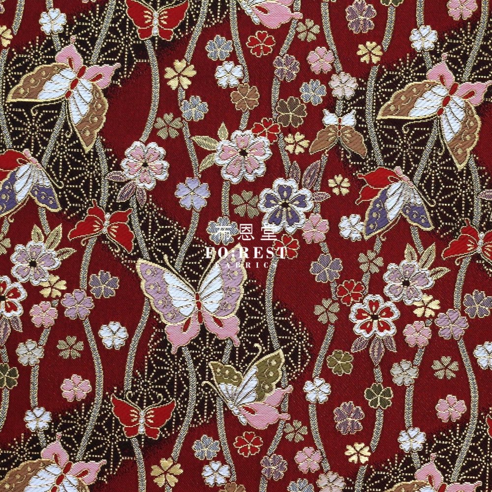 Gold Brocade - Butterfly River fabric Red - FO:REST Fabric 布恩堂Liberty fabrictana lawnjapanese fabricykk zipper