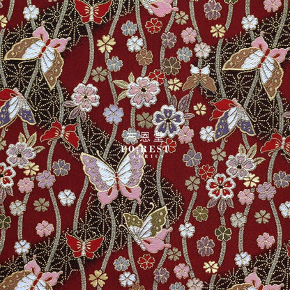 Gold Brocade - Butterfly River fabric Red - FO:REST Fabric 布恩堂Liberty fabrictana lawnjapanese fabricykk zipper