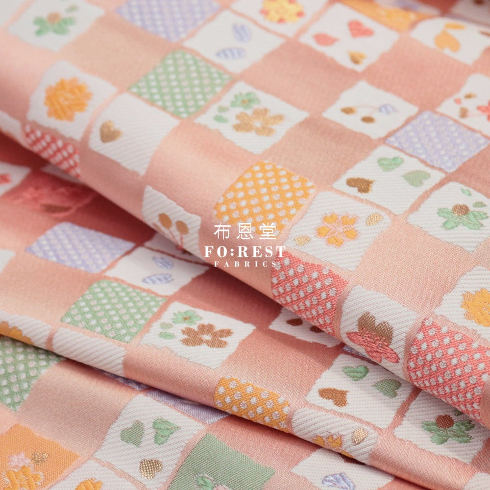 Gold Brocade - Cherry Sakura Flower Fabric Pink Polyester