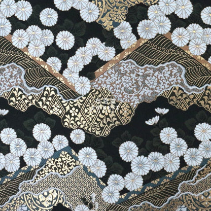 Gold Brocade - Chrysanthemum 九華菊 fabric BLACK - FO:REST Fabric 布恩堂Liberty fabrictana lawnjapanese fabricykk zipper