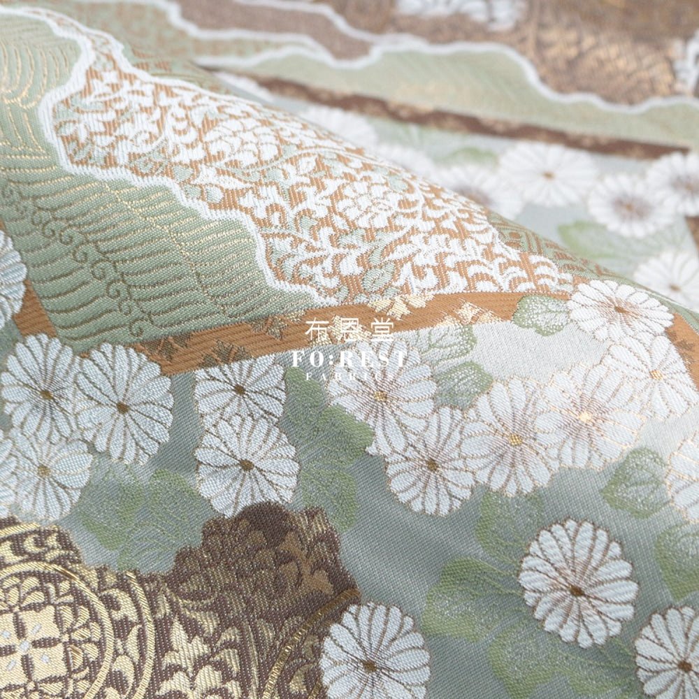 Gold Brocade - Chrysanthemum 九華菊 fabric LT.GREEN - FO:REST Fabric 布恩堂Liberty fabrictana lawnjapanese fabricykk zipper