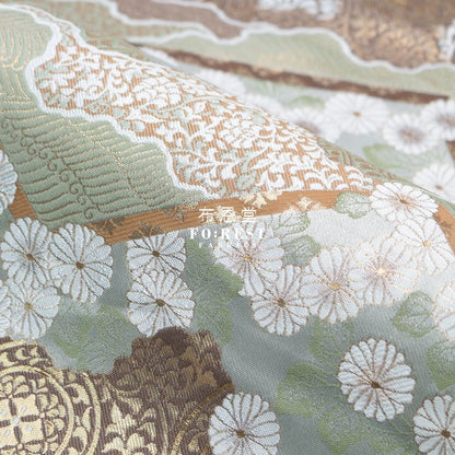 Gold Brocade - Chrysanthemum 九華菊 fabric LT.GREEN - FO:REST Fabric 布恩堂Liberty fabrictana lawnjapanese fabricykk zipper