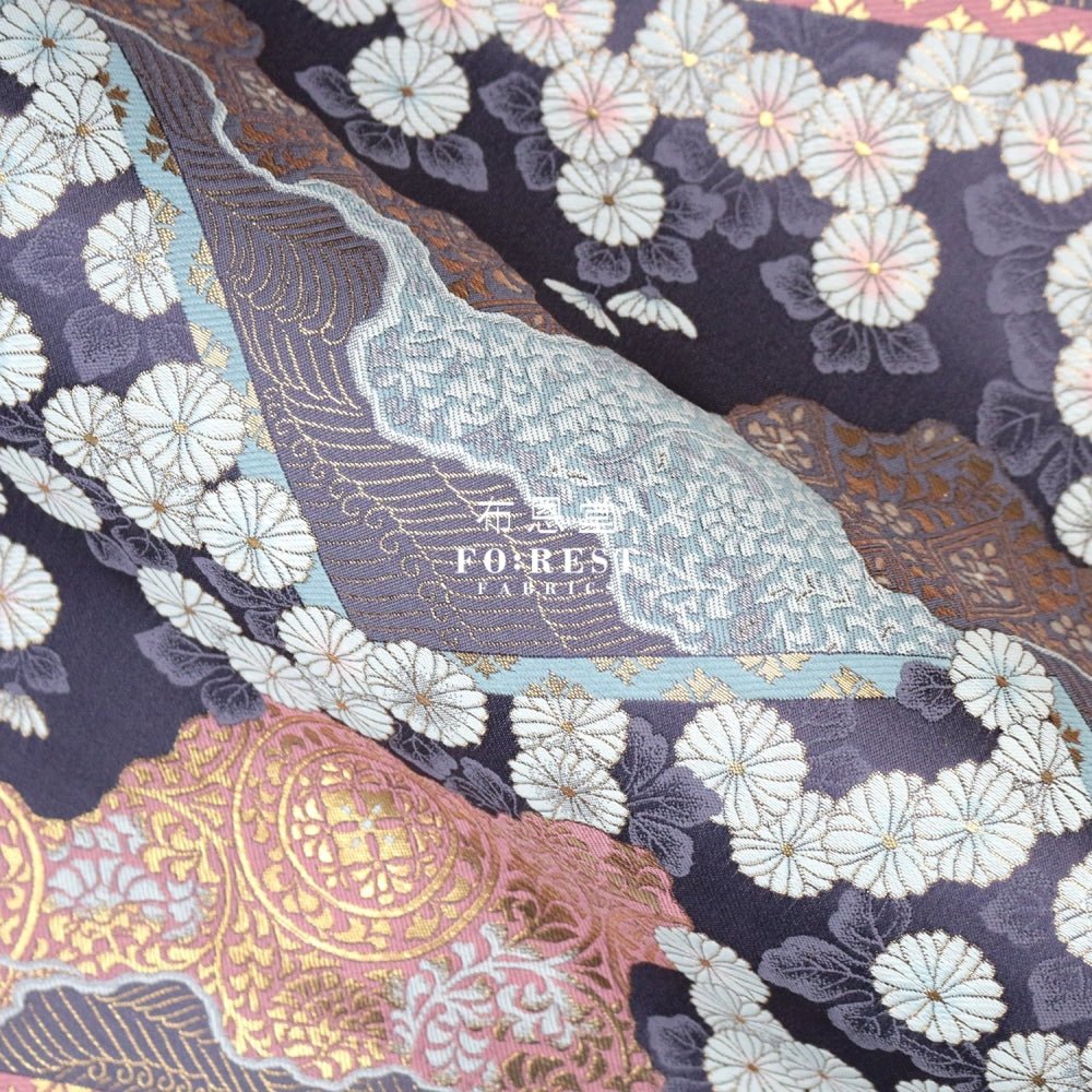 Gold Brocade - Chrysanthemum 九華菊 fabric PURPLE - FO:REST Fabric 布恩堂Liberty fabrictana lawnjapanese fabricykk zipper