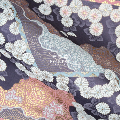 Gold Brocade - Chrysanthemum 九華菊 fabric PURPLE - FO:REST Fabric 布恩堂Liberty fabrictana lawnjapanese fabricykk zipper