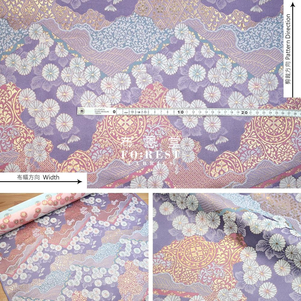 Gold Brocade - Chrysanthemum Fabric L.purple Polyester