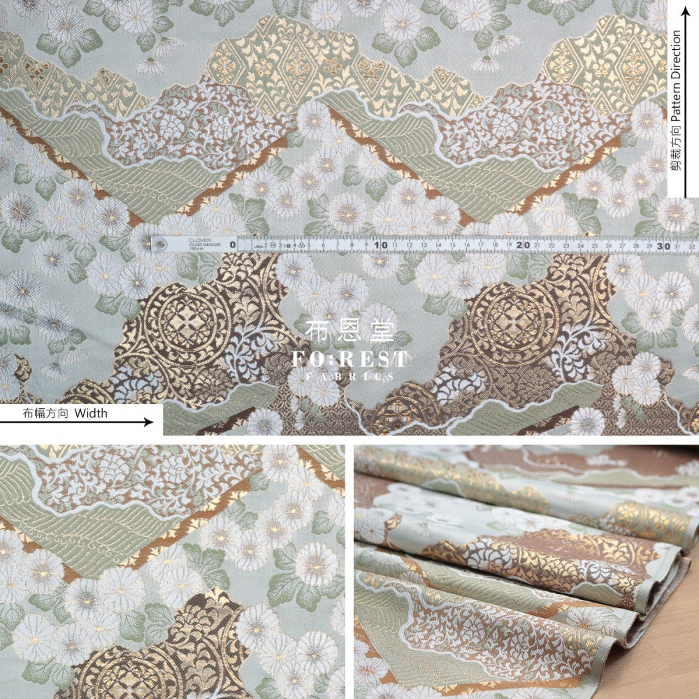 Gold Brocade - Chrysanthemum Fabric Lt.green Polyester