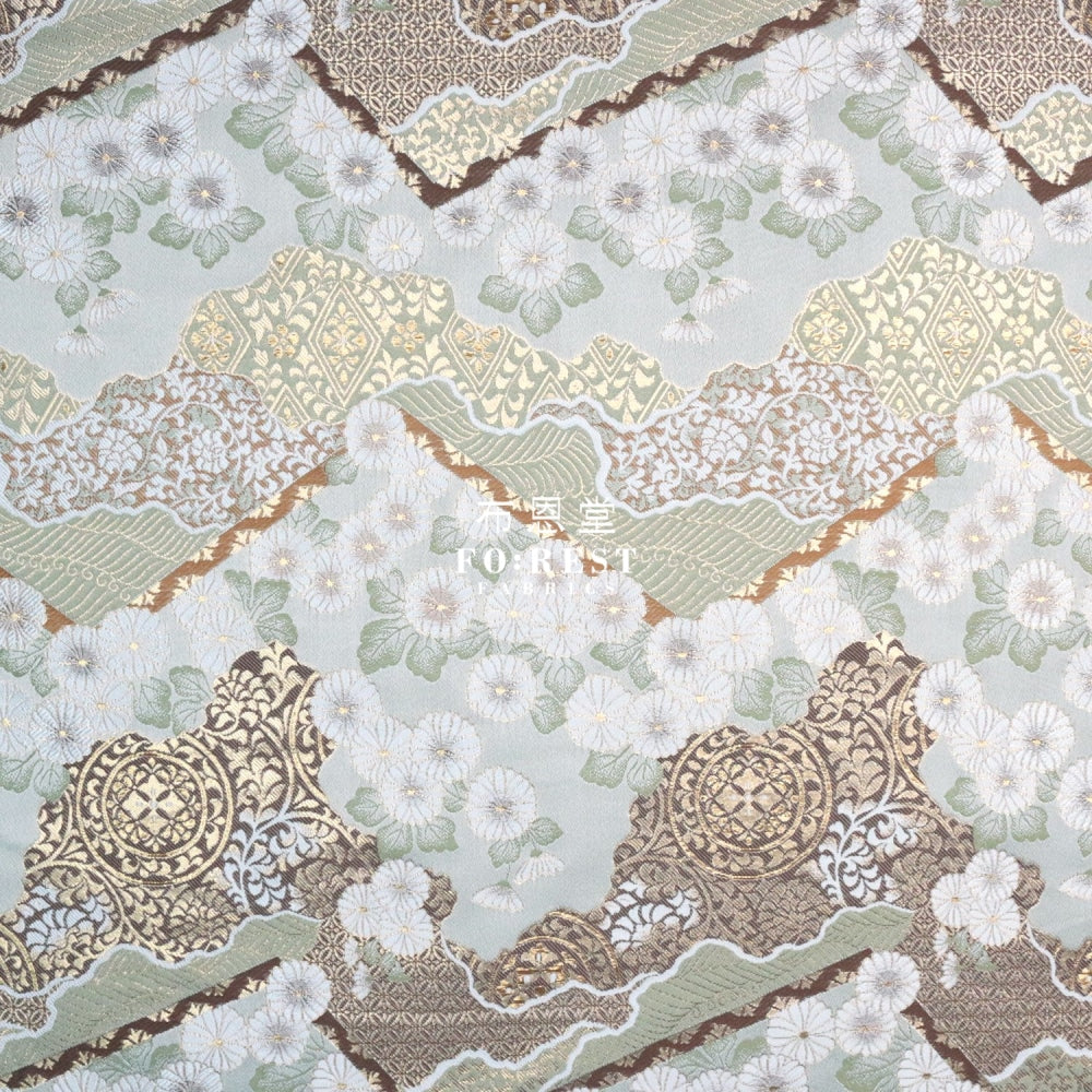 Gold Brocade - Chrysanthemum Fabric Lt.green Polyester