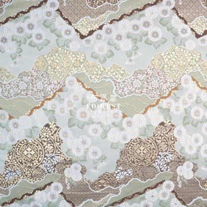 Gold Brocade - Chrysanthemum Fabric Lt.green Polyester