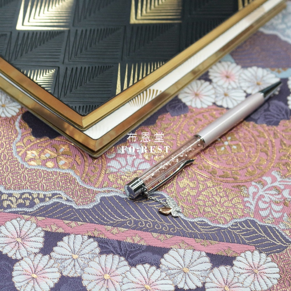 Gold Brocade - Chrysanthemum Fabric Purple Polyester