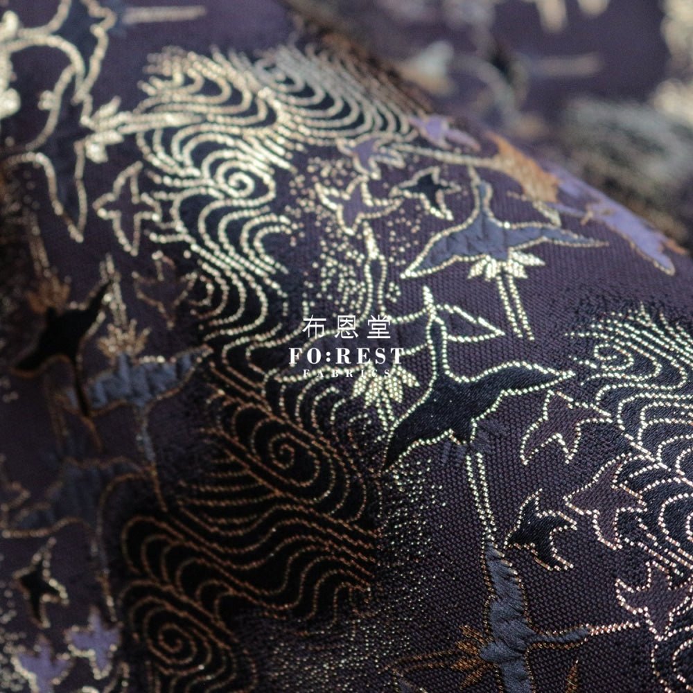 Gold Brocade - Cloud Crane 雲中鶴 fabric Black - FO:REST Fabric 布恩堂Liberty fabrictana lawnjapanese fabricykk zipper