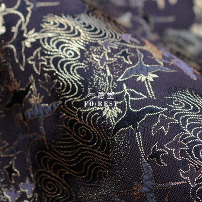 Gold Brocade - Cloud Crane 雲中鶴 fabric Black - FO:REST Fabric 布恩堂Liberty fabrictana lawnjapanese fabricykk zipper