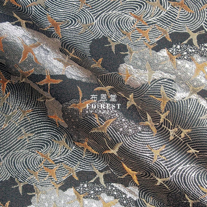 Gold Brocade - Cloud Crane Fabric Gray Polyester