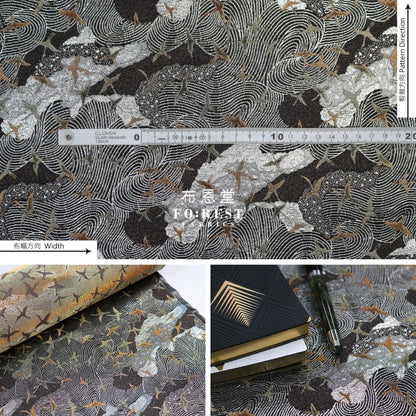 Gold Brocade - Cloud Crane Fabric Gray Polyester