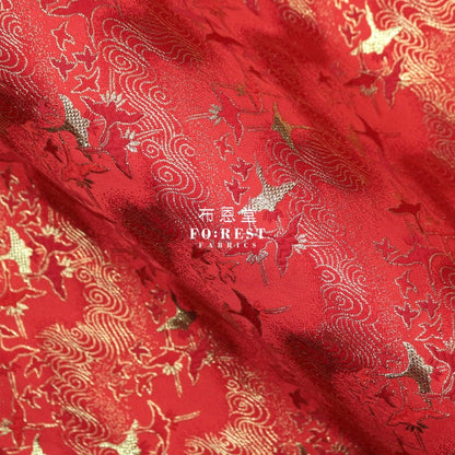 Gold Brocade - Cloud Crane 雲中鶴 fabric Red - FO:REST Fabric 布恩堂Liberty fabrictana lawnjapanese fabricykk zipper