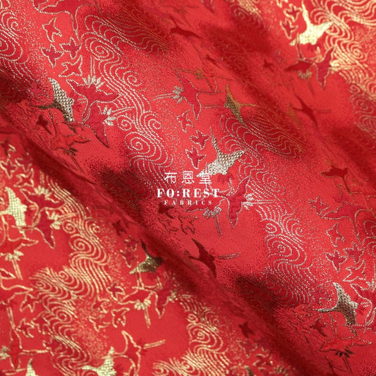 Gold Brocade - Cloud Crane 雲中鶴 fabric Red - FO:REST Fabric 布恩堂Liberty fabrictana lawnjapanese fabricykk zipper