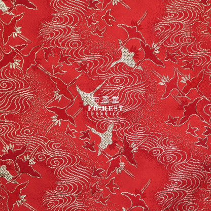 Gold Brocade - Cloud Crane 雲中鶴 fabric Red - FO:REST Fabric 布恩堂Liberty fabrictana lawnjapanese fabricykk zipper