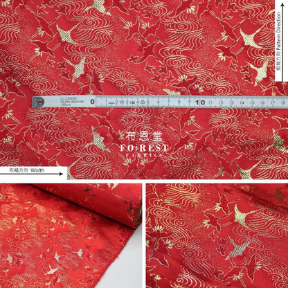 Gold Brocade - Cloud Crane 雲中鶴 fabric Red - FO:REST Fabric 布恩堂Liberty fabrictana lawnjapanese fabricykk zipper