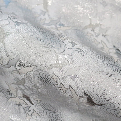 Gold Brocade - Cloud Crane 雲中鶴 fabric White - FO:REST Fabric 布恩堂Liberty fabrictana lawnjapanese fabricykk zipper