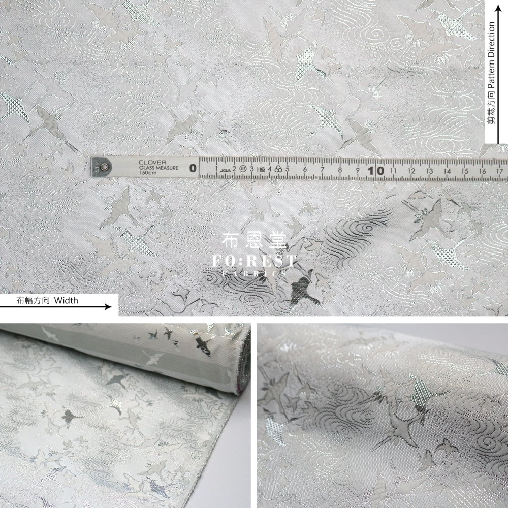 Gold Brocade - Cloud Crane Fabric White Polyester